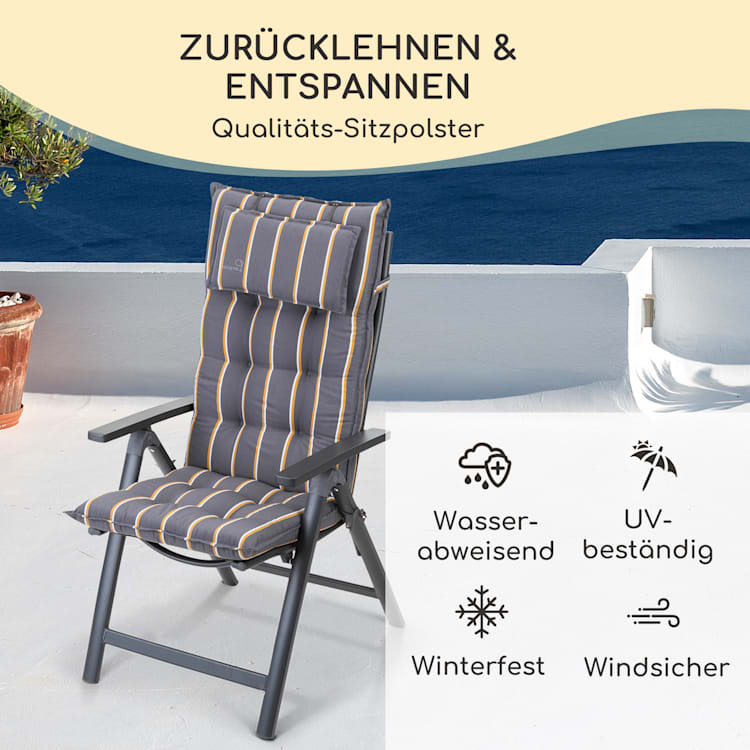 Sylt Polsterauflage Sesselauflage Kopfkissen Polyester 50x120x9cm 2 x Sitzauflage | Grau / Gelb