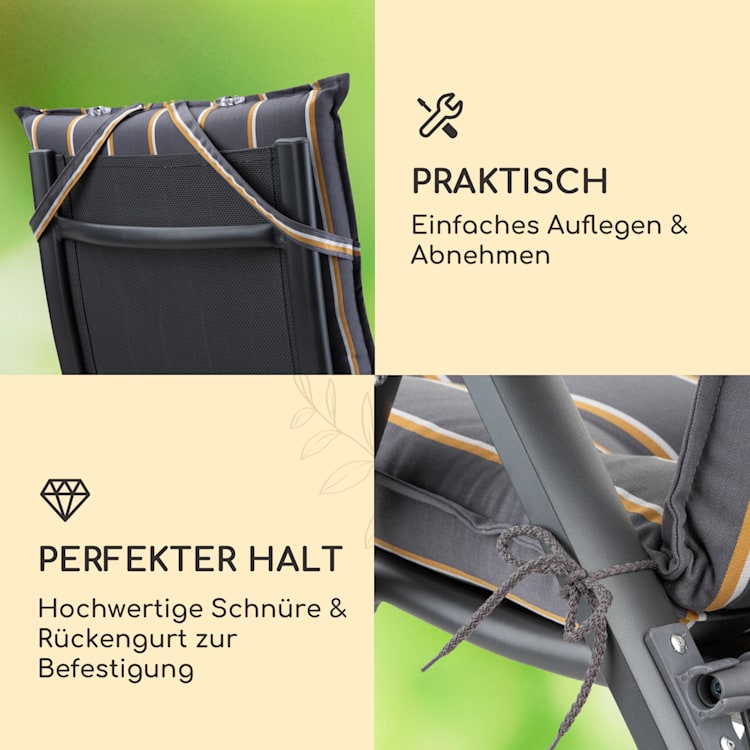 Sylt Polsterauflage Sesselauflage Kopfkissen Polyester 50x120x9cm 2 x Sitzauflage | Grau / Gelb