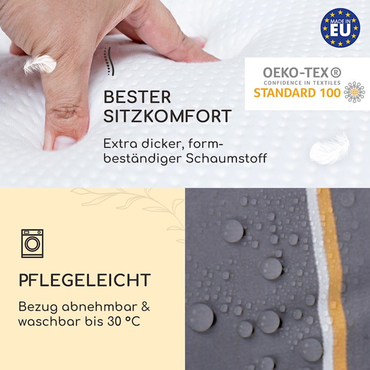 Sylt Polsterauflage Sesselauflage Kopfkissen Polyester 50x120x9cm 2 x Sitzauflage | Grau / Gelb