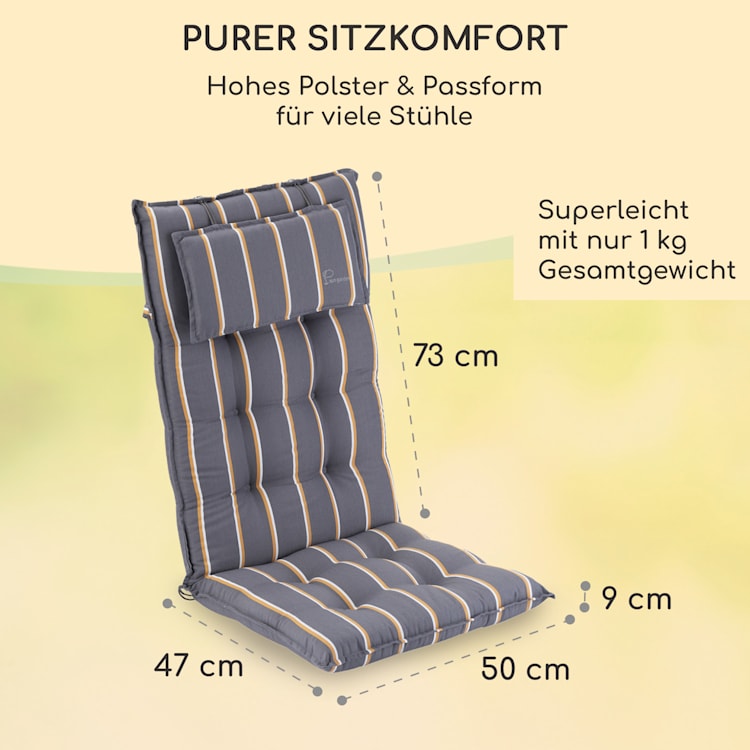 Sylt Polsterauflage Sesselauflage Kopfkissen Polyester 50x120x9cm 2 x Sitzauflage | Grau / Gelb