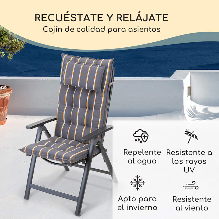 Sylt Cojín acolchado Cojín de exterior para sillas con respaldo alto Almohada Poliéster 50x120x9cm 2 x cojín del asiento | amarillo / gris