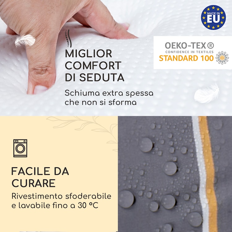 Sylt, Imbottitura, Schienale Alto, Sedia da Giardino, Poggiatesta, Poliestere, 50x120x9cm 2 x cuscino di seduta | grigio / giallo