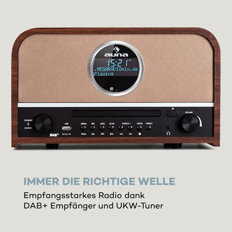 auna Columbia DAB Radio 60 W CD-Player DAB+/UKW-Tuner USB-Aufnahme Bluetooth Braun