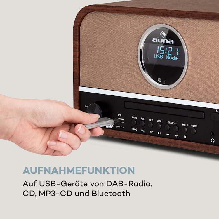 auna Columbia DAB Radio 60 W CD-Player DAB+/UKW-Tuner USB-Aufnahme Bluetooth Braun
