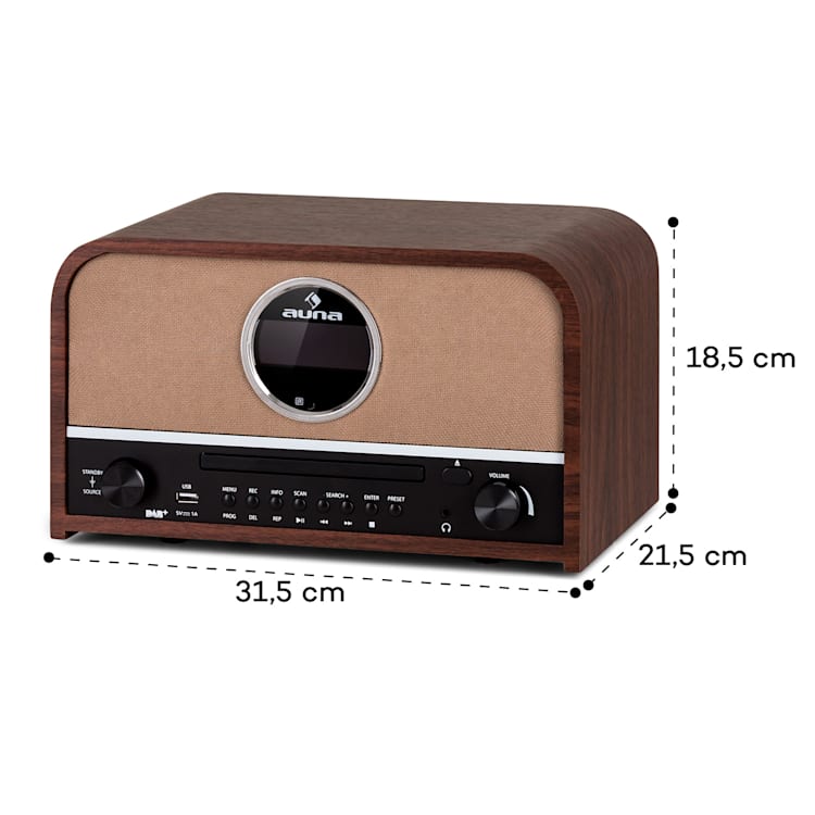 auna Columbia DAB Radio 60 W CD-Player DAB+/UKW-Tuner USB-Aufnahme Bluetooth Braun