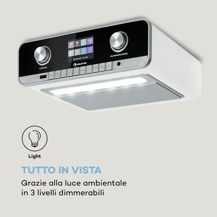 Radio sottopensile da cucina Connect Soundchef MKII Internet Radio DAB+ FM + 2 altoparlanti integrati da 3'' Bianco / Argento metallizzato