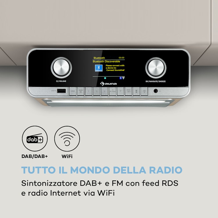 Radio sottopensile da cucina Connect Soundchef MKII Internet Radio DAB+ FM + 2 altoparlanti integrati da 3'' Di legno
