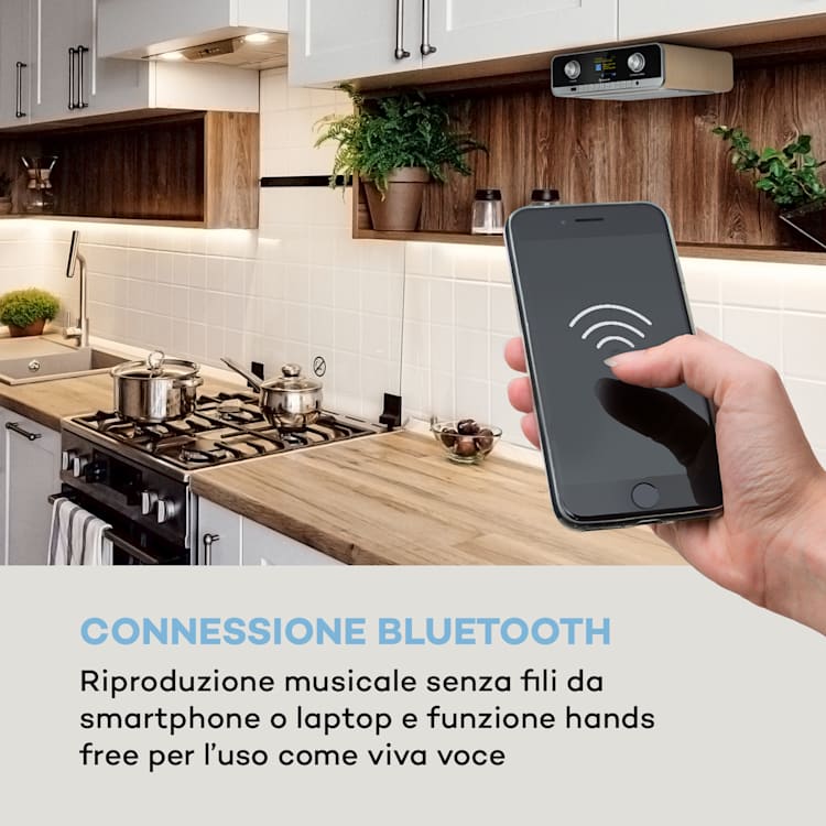 Radio sottopensile da cucina Connect Soundchef MKII Internet Radio DAB+ FM + 2 altoparlanti integrati da 3'' Di legno