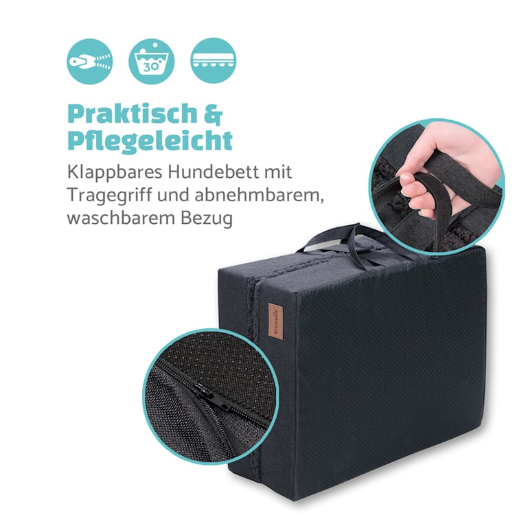 Hundebett Hundematte | waschbar | orthopädisch | rutschfest | atmungsaktiv | klappbar Memory-Schaum | Größe L (100 x 10 x 70 cm) L | Dunkelgrau