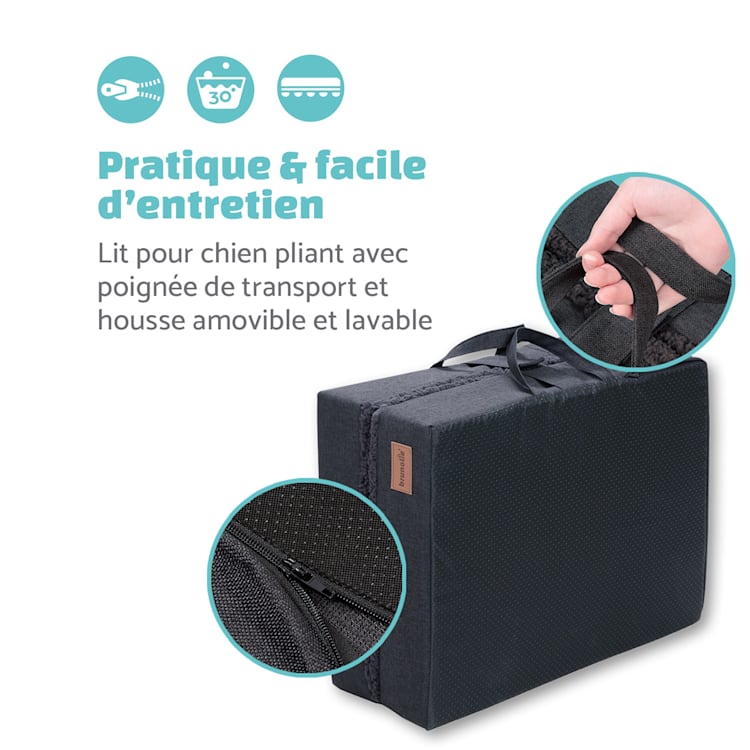 lit pour chien tapis lavable orthopédique antidérapant respirant pliant mousse à mémoire de forme pliante taille L (100 x 10 x 70 cm) L | Gris Foncé