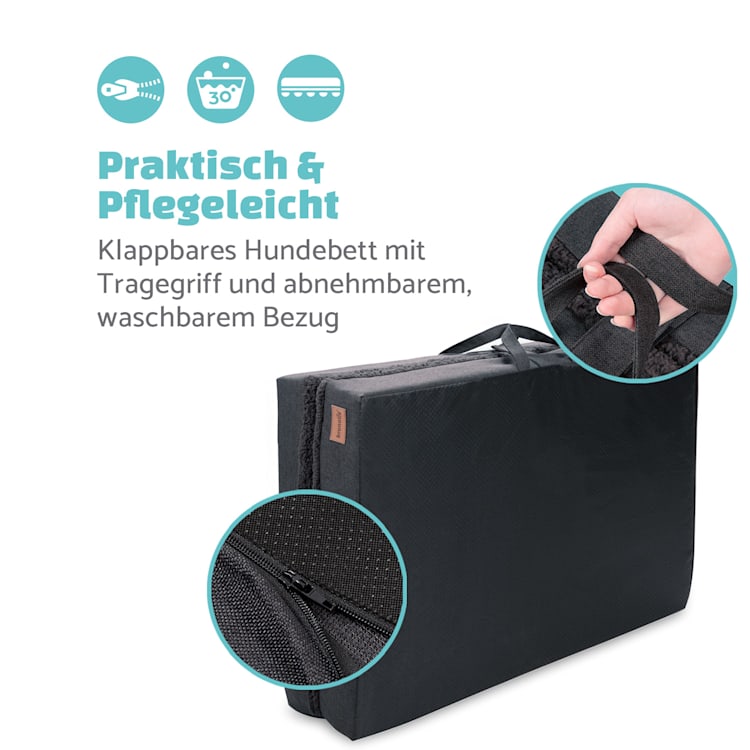 Hundebett Hundematte | waschbar | orthopädisch | rutschfest | atmungsaktiv | klappbar Memory-Schaum | Größe XL (120 x 10 x 85 cm) XL | Dunkelgrau