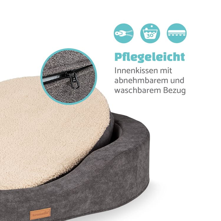 Lotte Hundebett waschbar orthopädisch rutschfest Memory-Schaum Größe L L | Beige