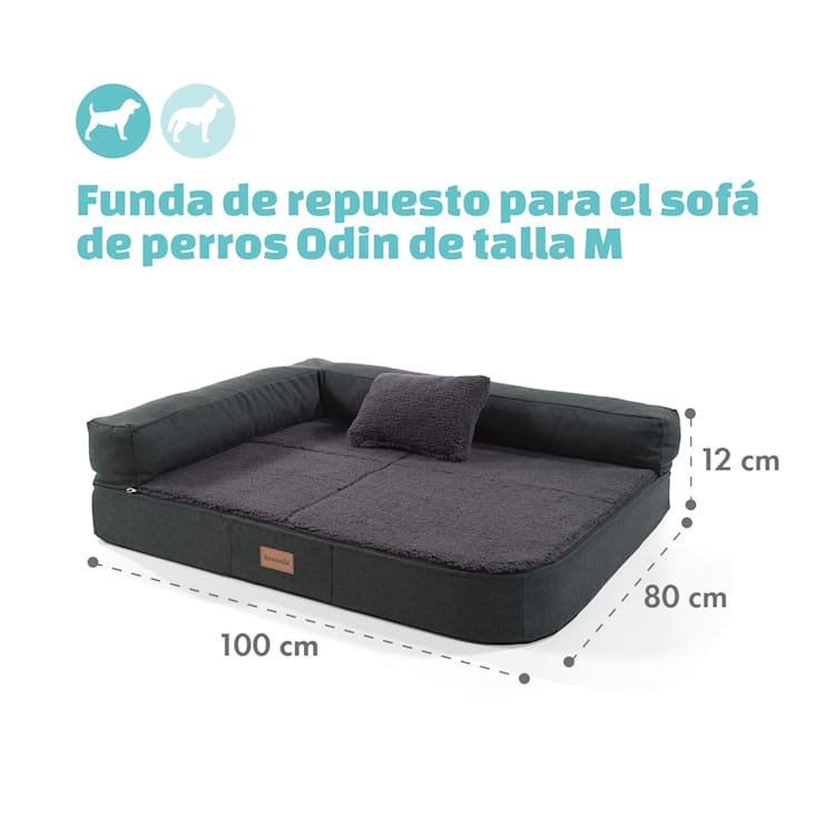 Odin Funda de recambio para la cama para perros | Lavable | Antideslizante | Transpirable | Tamaño M (100 x 12 x 80 cm) M | Gris Marengo