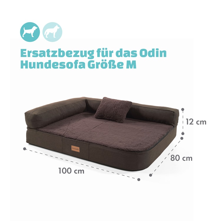 Odin Hundesofa Ersatzbezug | waschbar | rutschfest | atmungsaktiv | Größe M (100 x 12 x 80 cm) M | Dunkelbraun
