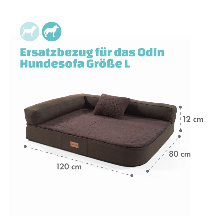 Odin Hundesofa Ersatzbezug | waschbar | rutschfest | atmungsaktiv | Größe L (120 x 12 x 80 cm) L | Dunkelbraun
