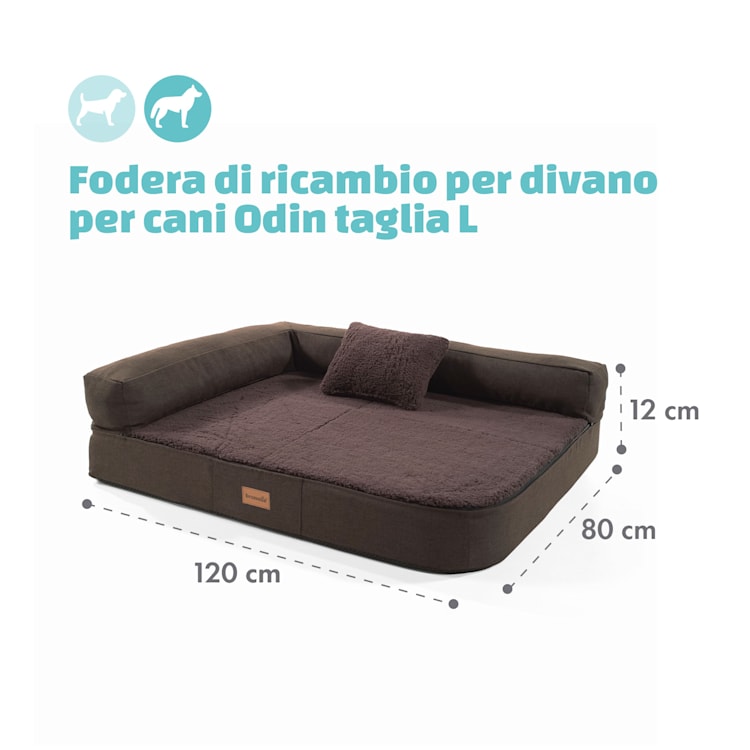 Odin, Rivestimento di Ricambio per Lettino per Cani | Lavabile | Antiscivolo | Traspirante | Taglia L (120x12x80 cm) L | Marrone Scuro