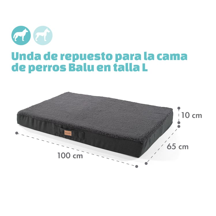 Balu L Funda de recambio para la cama para perros | Lavable | Antideslizante | Transpirable | Tamaño L (100 x 10 x 65 cm) L | Gris Marengo