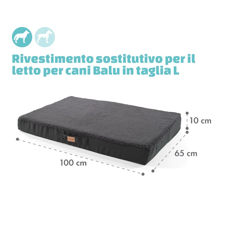 Balu L, Rivestimento di Ricambio per Lettino per Cani | Lavabile | Antiscivolo | Traspirante | Taglia L (100x10x65 cm) L | Grigio Scuro