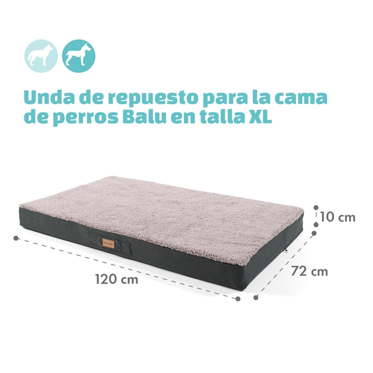 Balu XL Funda de recambio para la cama para perros | Lavable | Antideslizante | Transpirable | Tamaño XL (120 x 10 x 72 cm) XL | Gris