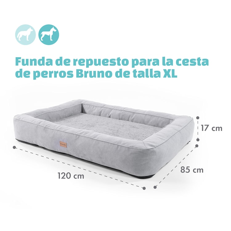 Bruno Funda de recambio para la cama para perros | Lavable | Antideslizante | Transpirable | Tamaño XL (120 x 17 x 85 cm) XL | Gris