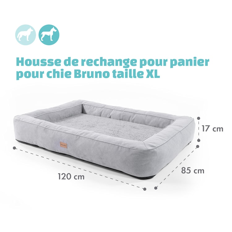 Bruno lit pour chien housse de rechange | lavable | antidérapante | respirante | taille XL (120 x 17 x 85 cm) XL | Gris