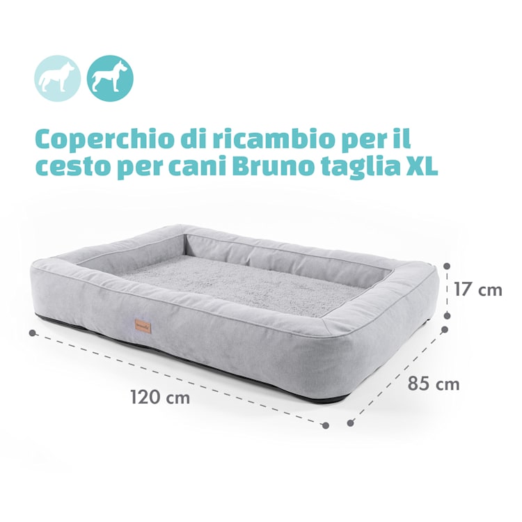 Bruno, Rivestimento di Ricambio per Lettino per Cani | Lavabile | Antiscivolo | Traspirante | Taglia XL (120x17x85 cm) XL | Grigio