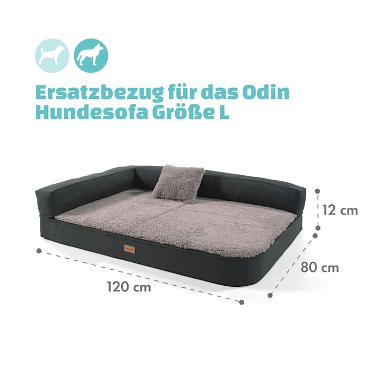 Odin Hundesofa Ersatzbezug | waschbar | rutschfest | atmungsaktiv | Größe L (120 x 12 x 80 cm) L | Grau