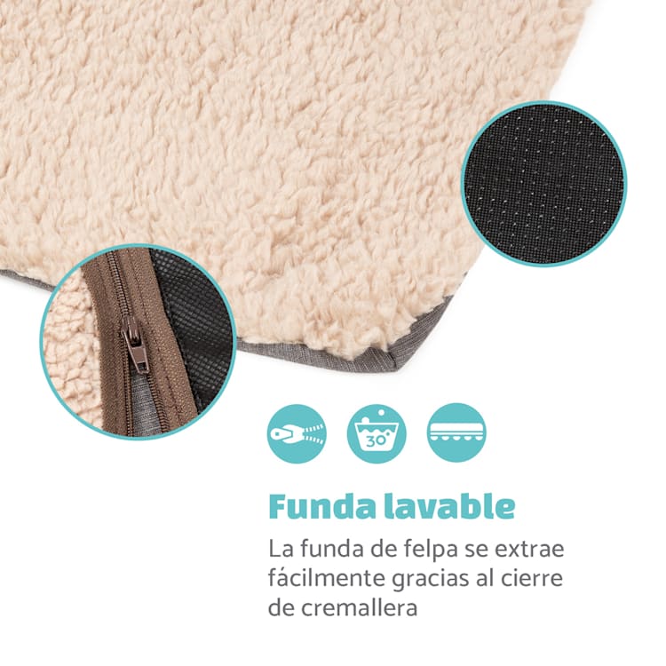 Emma Funda de recambio para la cama para perros | Lavable | Antideslizante | Transpirable | Tamaño M (80 x 20 x 70 cm) M | Beige
