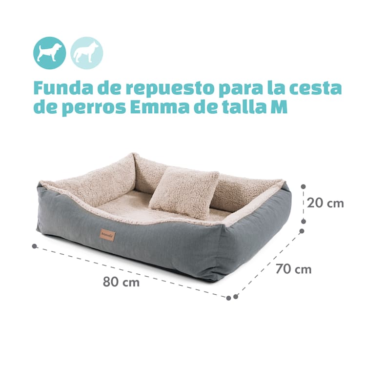 Emma Funda de recambio para la cama para perros | Lavable | Antideslizante | Transpirable | Tamaño M (80 x 20 x 70 cm) M | Beige