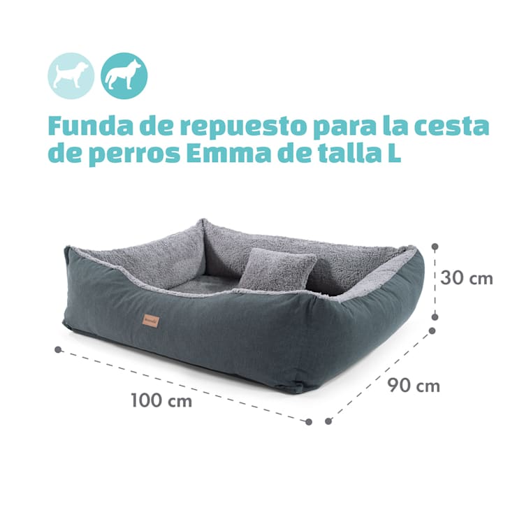 Emma Funda de recambio para la cama para perros | Lavable | Antideslizante | Transpirable | Tamaño L (100 x 30 x 90 cm) L | Gris