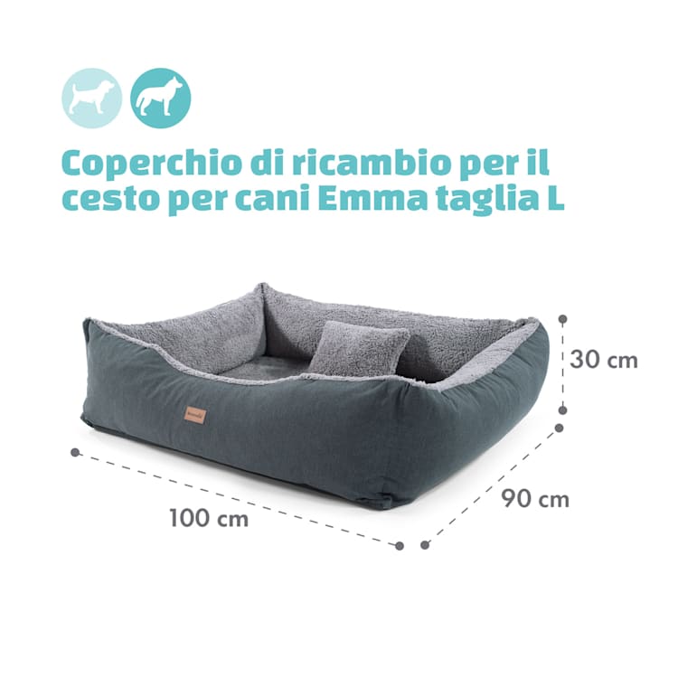 Emma, Rivestimento di Ricambio per Lettino per Cani | Lavabile | Antiscivolo | Traspirante | Taglia L (100x30x90 cm) L | Grigio