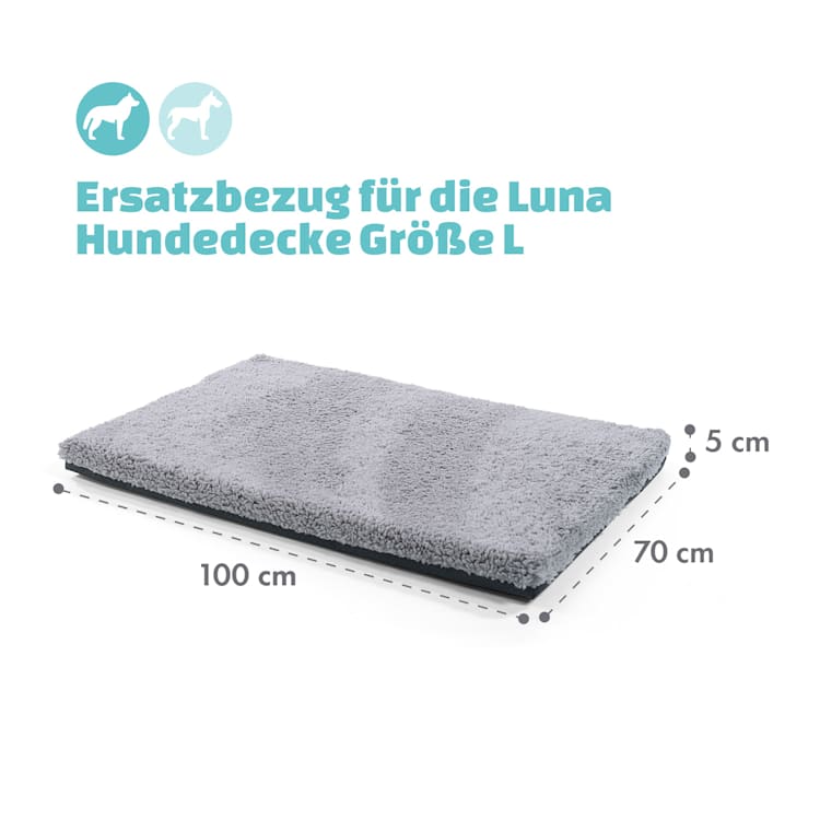 Luna Hundebett Ersatzbezug | waschbar | rutschfest | atmungsaktiv | Größe L (100 x 5 x 70 cm) L | Grau