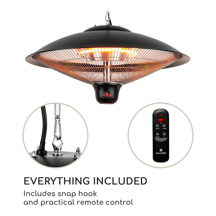 Heizsporn, stropna grijalica, 60,5 cm (Ø), LED lampa, daljinski upravljač Crna