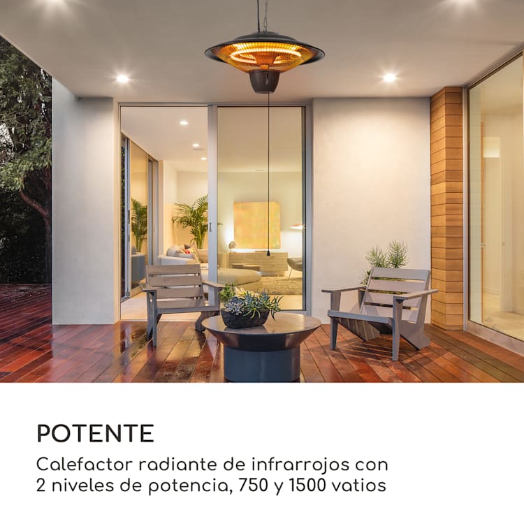 Hitzkopf Radiador de techo por infrarrojos tubo calefactor halógeno de 2 niveles 750/1500 W Negro