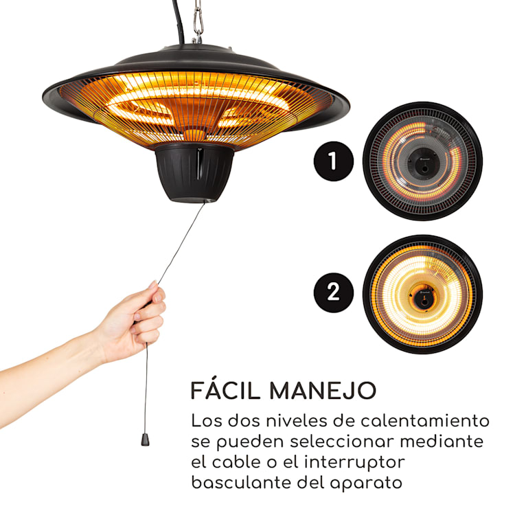Hitzkopf Radiador de techo por infrarrojos tubo calefactor halógeno de 2 niveles 750/1500 W Negro