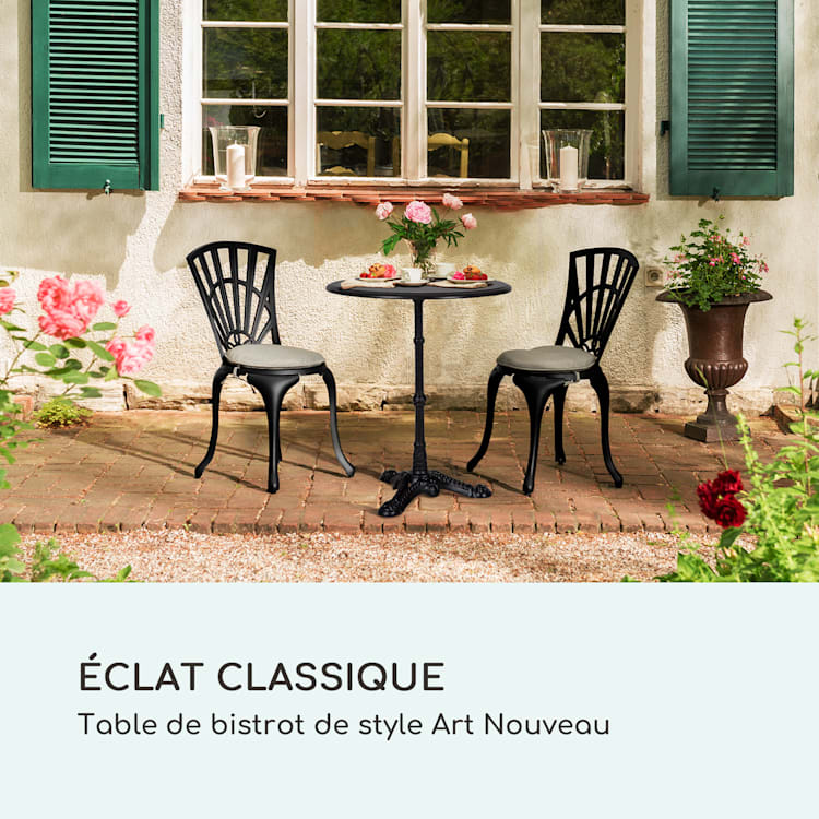 Patras Table bistro Plateau en marbre Ø 60cm Base en fonte Noir
