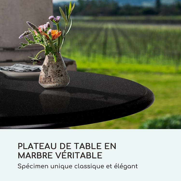 Patras Table bistro Plateau en marbre Ø 60cm Base en fonte Noir