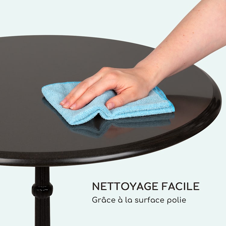 Patras Table bistro Plateau en marbre Ø 60cm Base en fonte Noir