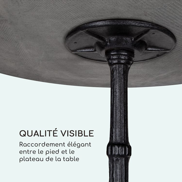 Patras Table bistro Plateau en marbre Ø 60cm Base en fonte Noir
