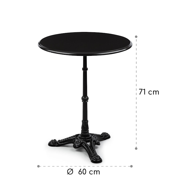 Patras Table bistro Plateau en marbre Ø 60cm Base en fonte Noir
