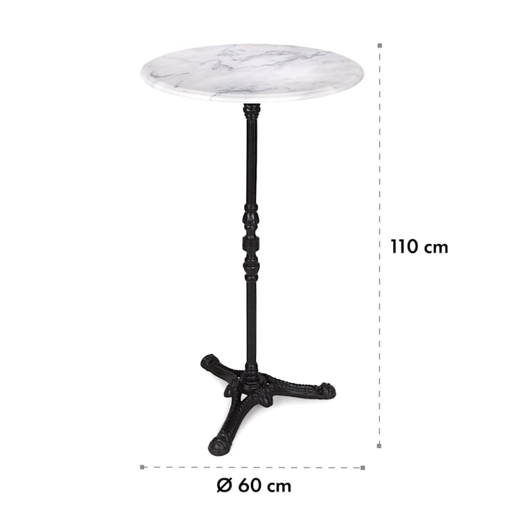 Patras Taverna Table de bar plateau 60cm marbre blanc