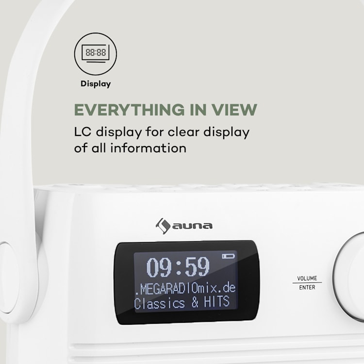Splash, zuhanyrádió, BT, DAB+/UKW, IPX4, USB-port, fejhallgató-csatlakozó, USB-C, akkumulátor