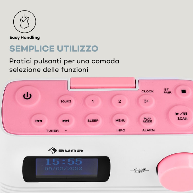 Splash - Radio da doccia, BT, DAB+/FM, IPX4, porta USB, jack per cuffie, batteria, USB-C Rosa confetto
