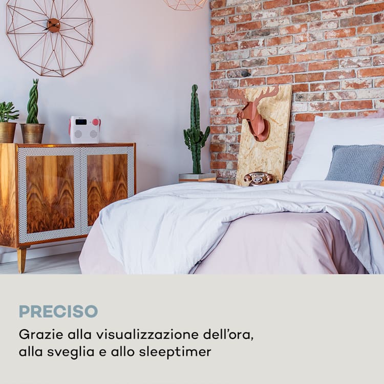 Splash - Radio da doccia, BT, DAB+/FM, IPX4, porta USB, jack per cuffie, batteria, USB-C Rosa confetto