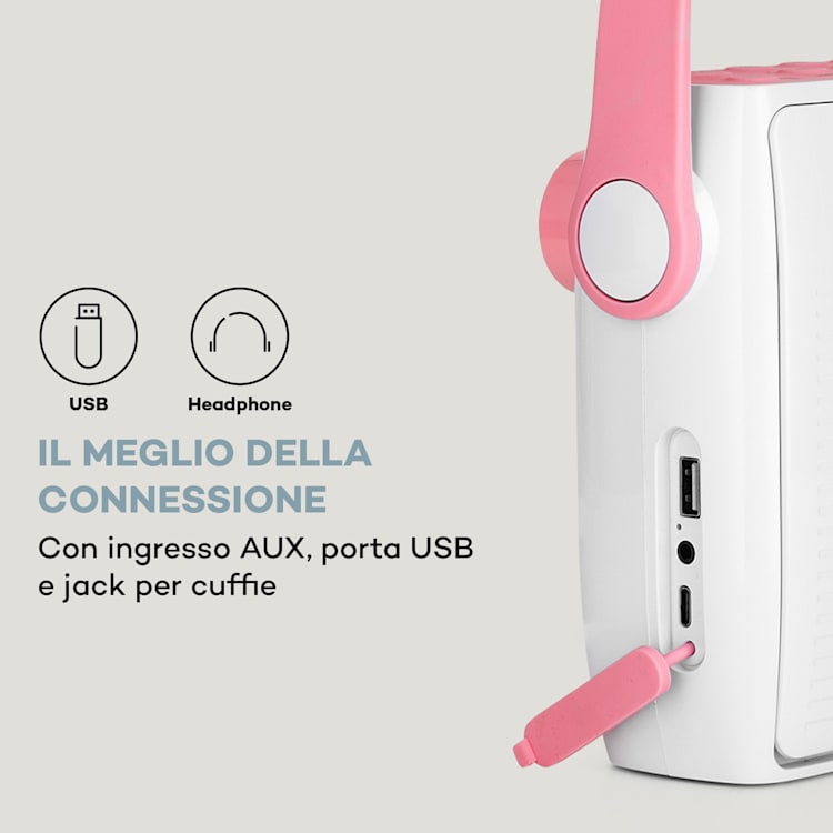 Splash - Radio da doccia, BT, DAB+/FM, IPX4, porta USB, jack per cuffie, batteria, USB-C Rosa confetto
