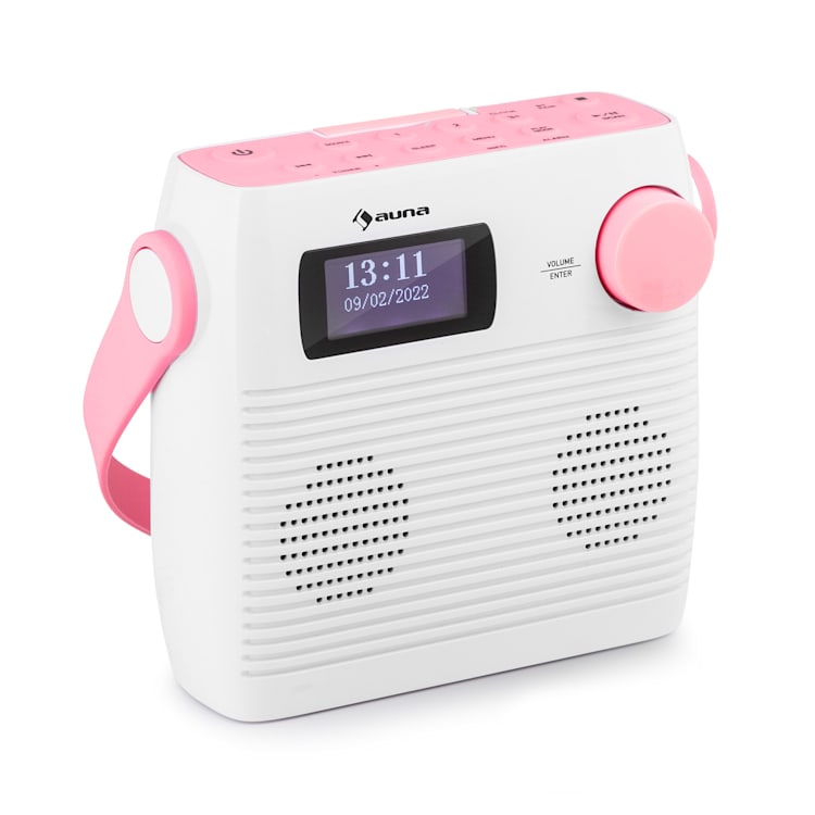 Splash - Radio da doccia, BT, DAB+/FM, IPX4, porta USB, jack per cuffie, batteria, USB-C Rosa confetto