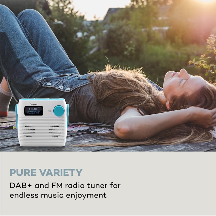 Splash - Radio da doccia, BT, DAB+/FM, IPX4, porta USB, jack per cuffie, batteria, USB-C