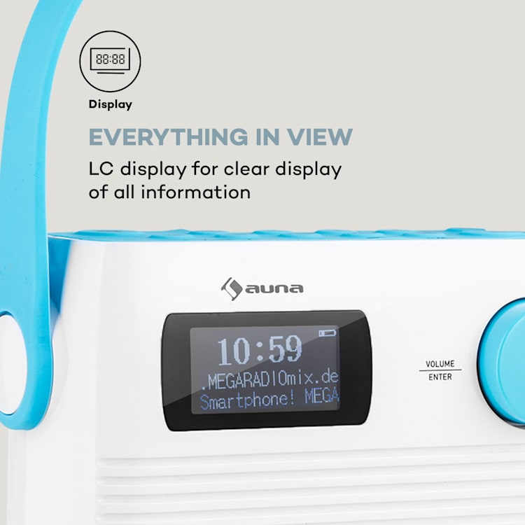 Splash - Radio da doccia, BT, DAB+/FM, IPX4, porta USB, jack per cuffie, batteria, USB-C