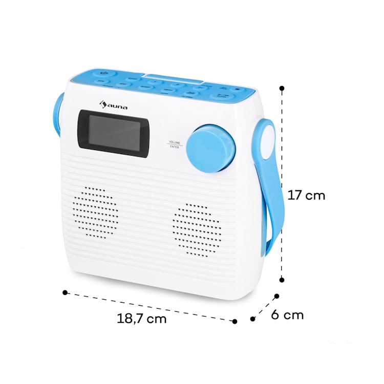 Splash - Radio da doccia, BT, DAB+/FM, IPX4, porta USB, jack per cuffie, batteria, USB-C
