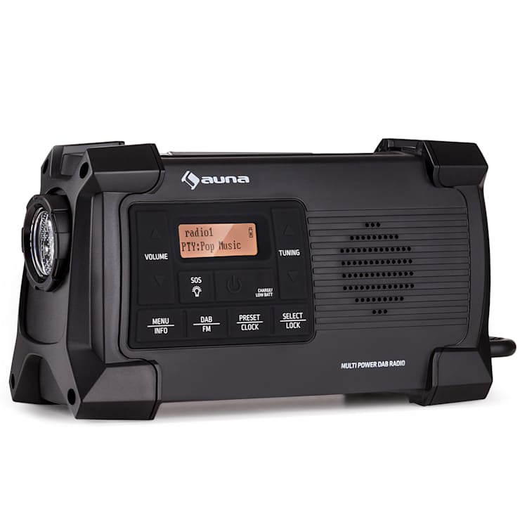 Patagonia DAB+ - Radio outdoor, DAB/DAB+/FM, carica a manovella, USB, allarme SOS, impermeabile Nero